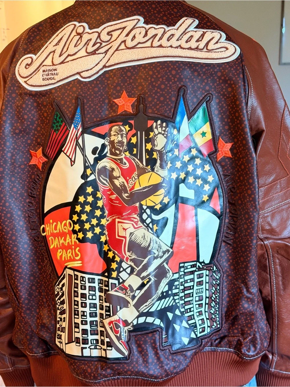 Air Jordan Maison Chateau Rouge Leather Flight Jacket Brown Basalt XL NWT
